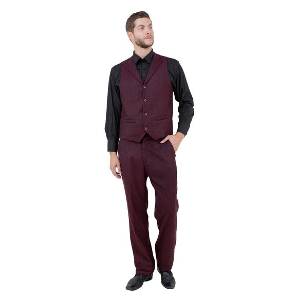 Hybrid Fit Classic Tweed Burgundy Mens Suit by Sean Alexander - Picture 3 of 7